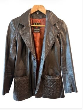 Vintage P.B.D. Leather Blazer Jacket Brown Quilted Pockets Size 6